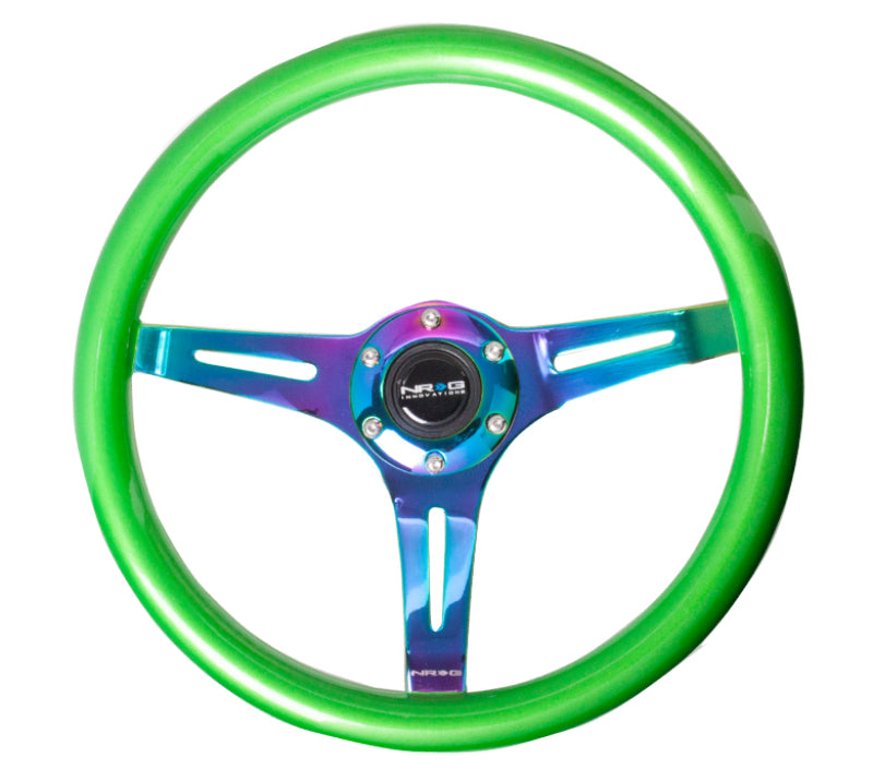 NRG Classic Wood Grain Steering Wheel (350mm) Green Pearl/Flake Paint w/Neochrome 3-Spoke Center ST-015MC-GN ST-015MC-GN Photo - Primary