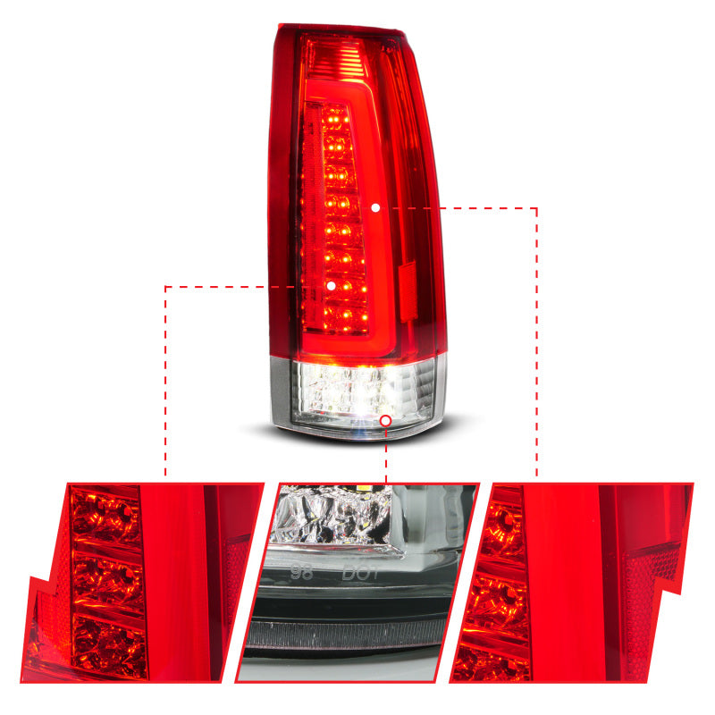 ANZO 88-99 Chevy C/K1500/2500/3500 Full LED Light Tube Taillights Chrome Housing Red/Clear Lens 311484 311484 Photo - Unmounted