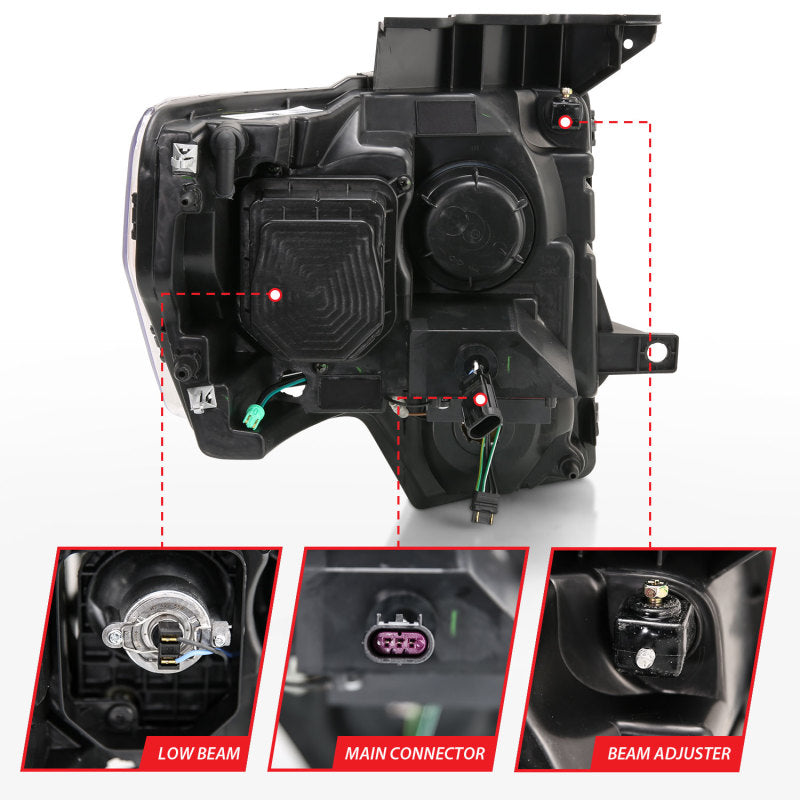 ANZO 2009-2014 Ford F-150 Projector Headlight Chrome Amber 111446 111446 Photo - Unmounted