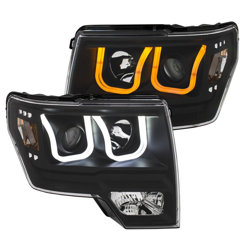 Anzo Ford F-150 09-14 Projector Switchback Headlights U-Bar Black W/ Amber 111383 Photo - Primary