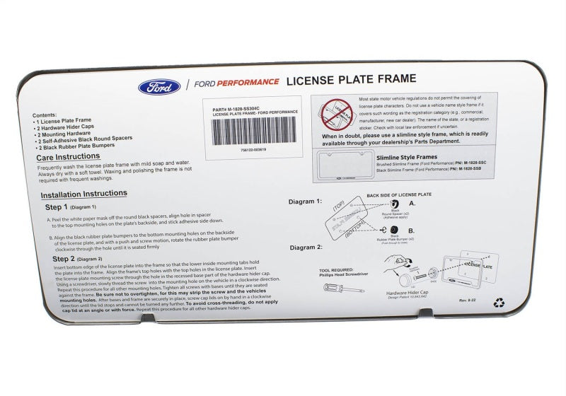 Ford Racing Stainless Steel Ford Performance License Plate Frame M-1828-SS304C M-1828-SS304C Photo - Unmounted