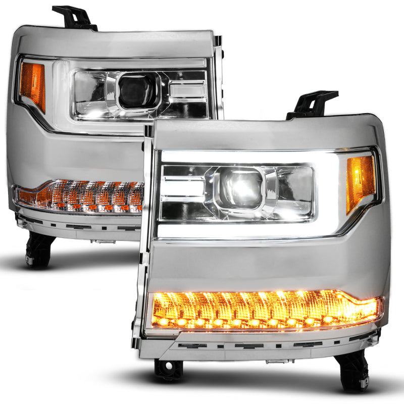ANZO 16-18 Chevy Silverado1500 (Factory HID Models) LED Prj Light Bar Style Headlights Chrome - Pair 111625A 111625A User 1
