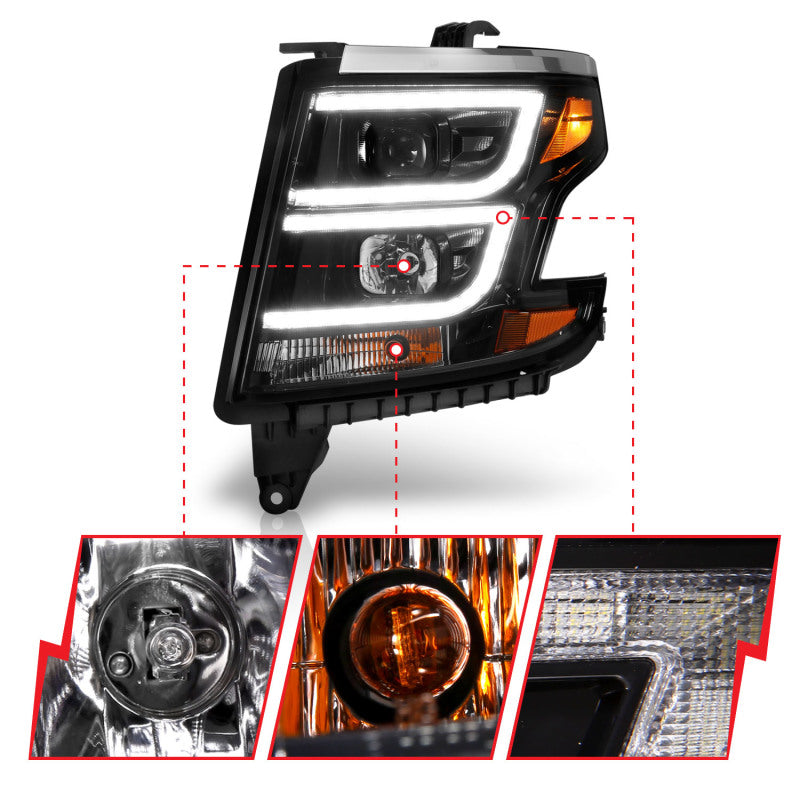 ANZO 2015-2020 Chevy Tahoe Projector Headlights Plank Style Black w/DRL 111492 111492 Photo - Unmounted