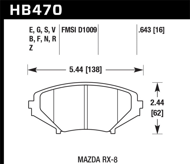 Hawk Blue 9012 Brake Pads Front Mazda Rx-8 Grand Touring 2008-2009 HB470E.643 Photo - Primary