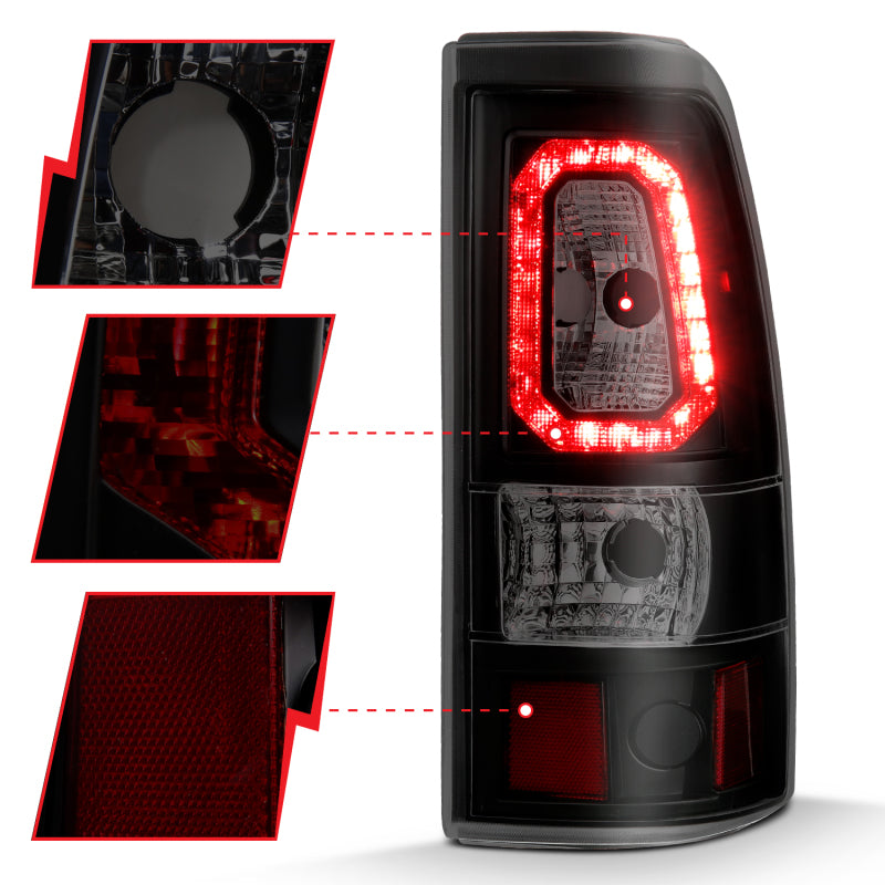 ANZO 2003-2006 Chevy Silverado 1500 LED Taillights Plank Style Black w/Smoke Lens 311328 311328 Photo - Unmounted
