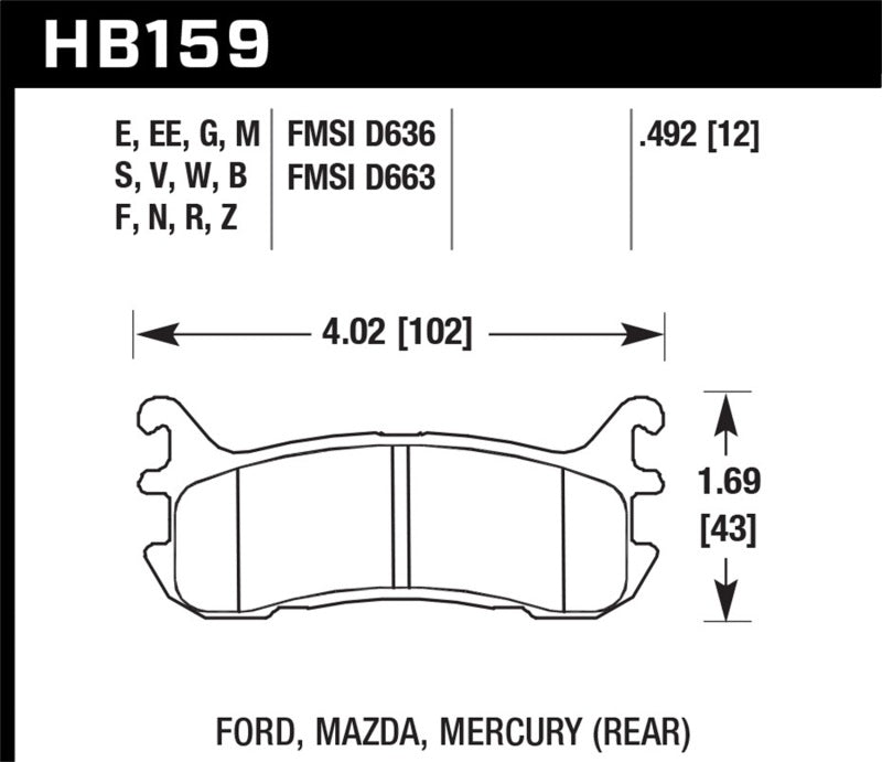 Hawk Hp Plus Brake Pads Rear Ford Escort Zx2 1999 HB159N.492 Photo - Primary