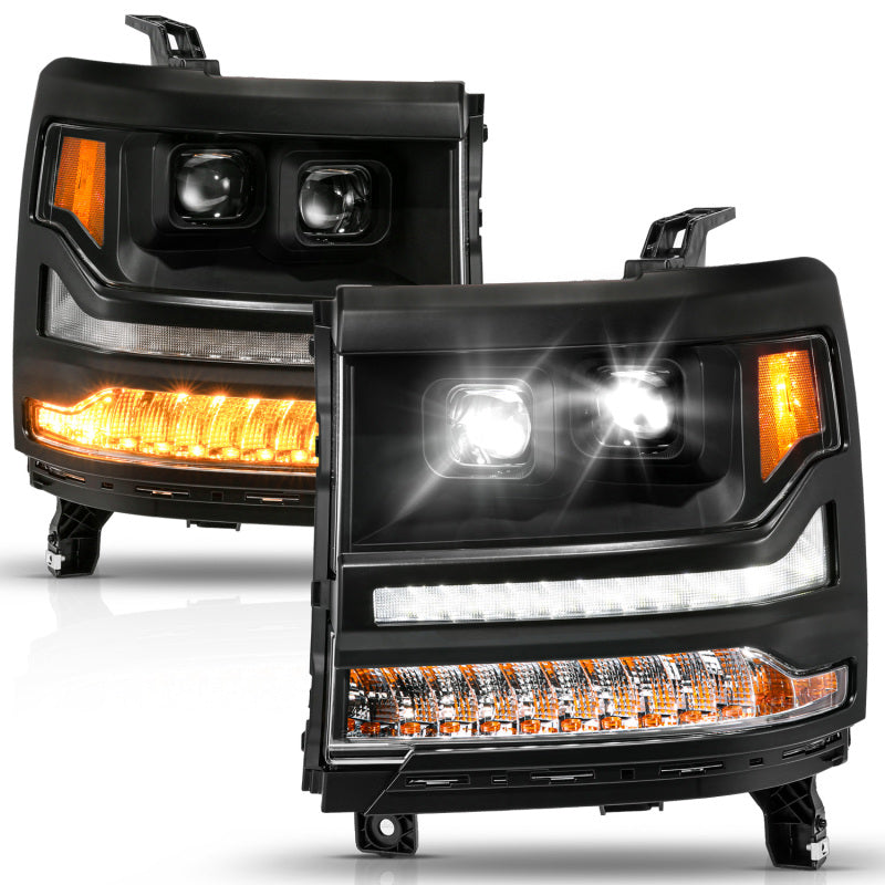 ANZO 16-18 Chevy Silverado 1500 (Factory HID Models ONLY) Full LED Proj Headlights Black - Pair 111622A 111622A User 1