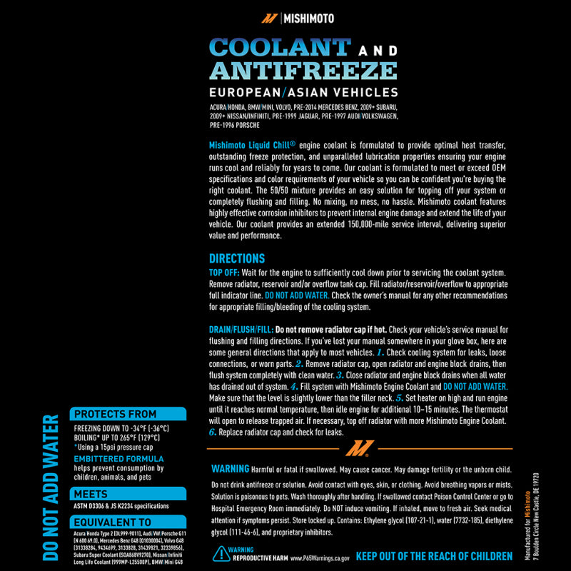 Mishimoto Liquid Chill EG Coolant, European/Asian Vehicles, Blue MMRA-LC-EG-BL MMRA-LC-EG-BL User 1