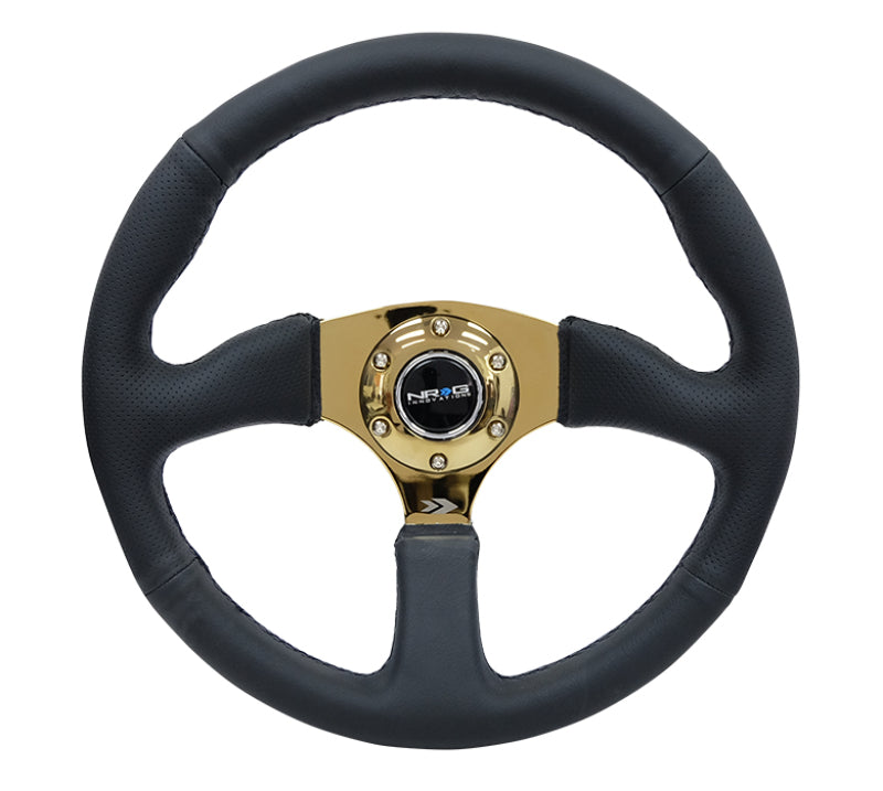 NRG Reinforced Steering Wheel- 350mm Sport Leather Racing (2.5" Deep) RST-023GD-R Photo - Primary