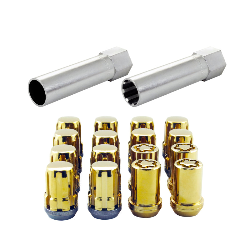 McGard SplineDrive Tuner 4 Lug Install Kit w/Locks & Tool (Cone) M12x1.5 / 13/16 Hex - Gold (CS) 65457GDC 65457GDC Photo - Primary