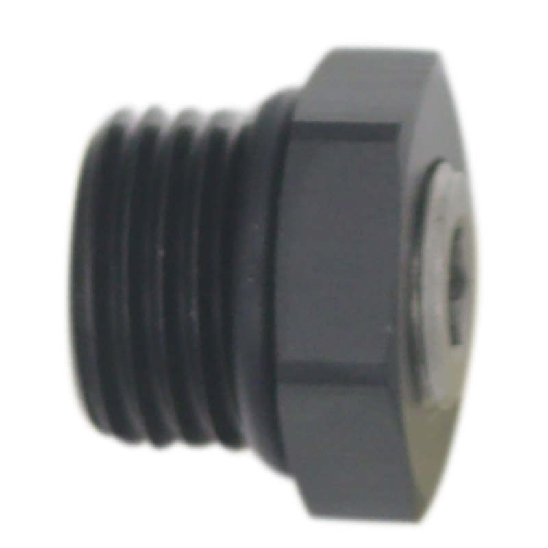 DeatschWerks 6AN ORB Male Plug Fitting with 1/8in NPT Gauge Port - Anodized Matte Black 6-02-0730-B 6-02-0730-B Photo - Primary