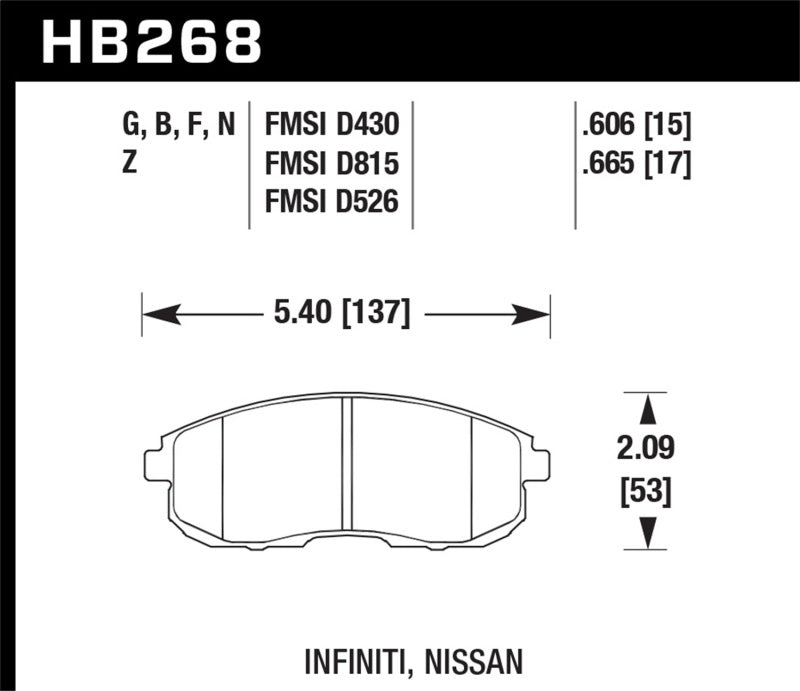 Hawk Ceramic Brake Pads Front Infiniti G35 Base 2005-2005 HB268Z.665 Photo - Primary