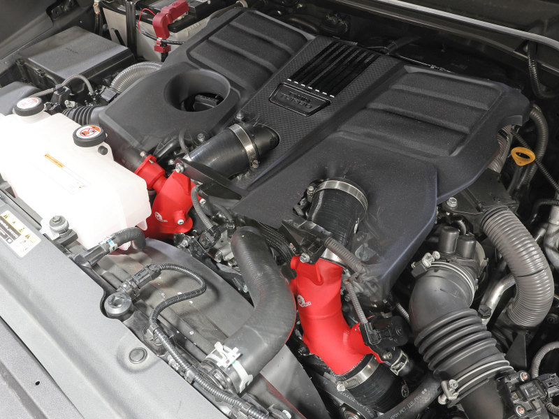 aFe 2022 Toyota Land Cruiser (J300) V6-3.5L (tt) BladeRunner 2.5in Aluminum Hot Charge Pipe - Red 46-20558-R 46-20558-R Photo - Mounted