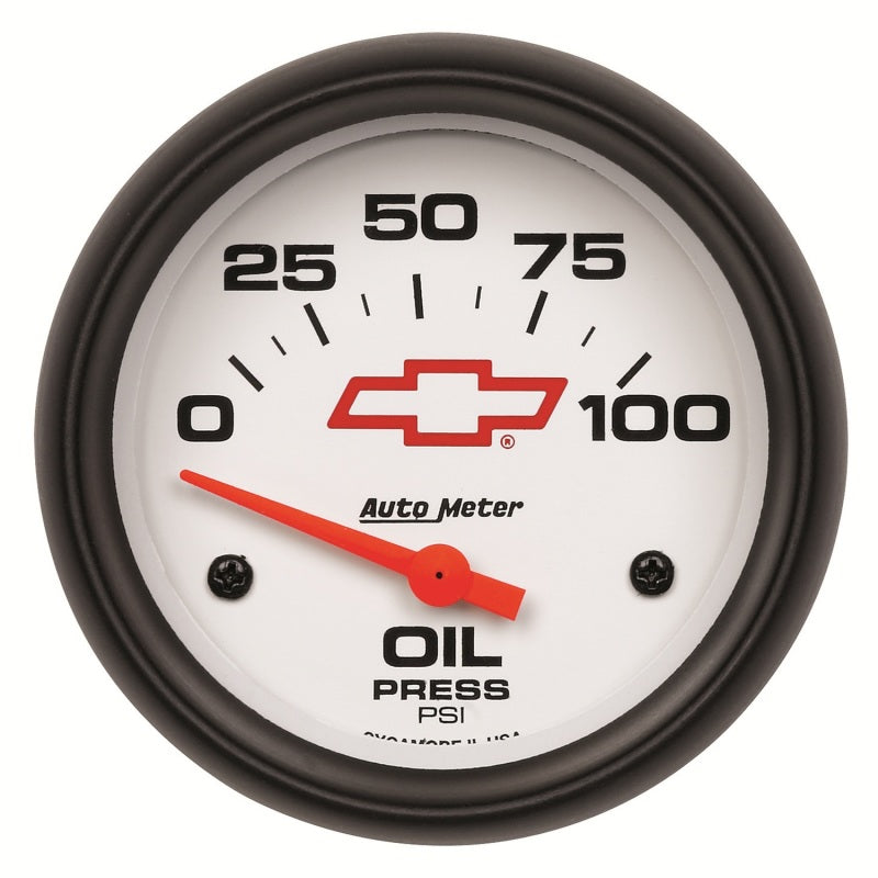 AutoMeter Gauge Oil Pressure 2-5/8in. 100PSI Electric Chevy Red Bowtie White 5827-00406 5827-00406 Photo - Primary