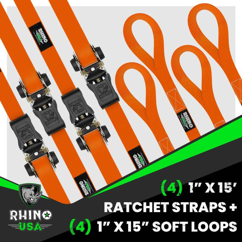 Rhino USA Medium Duty Ratchet Strap Tie-Down 4-Pack (Orange) RCHT-4PACK-ORG RCHT-4PACK-ORG User 1