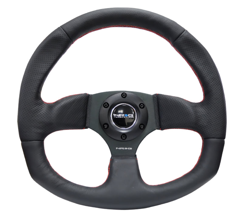 NRG Flat Bottom Style Reinforced Leather Steering Wheel RED stitch 320mm RST-009R-RS Photo - Primary