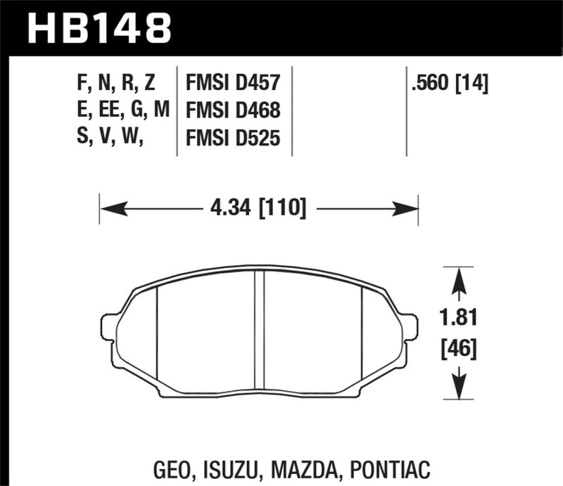 Hawk Performance Hawk 90-93 Mazda Miata Base 1.6L HPS 5.0 Front Brake Pads HB148B.560 HB148B.560 Photo - Primary