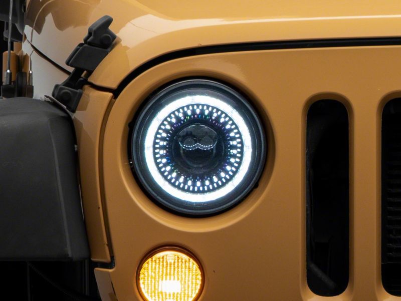 Raxiom 07-18 Jeep Wrangler JK Axial Series 7-In Dragon Eye LED Headlights- Blk Housing (Clear Lens) J167194 J167194 Photo - Close Up