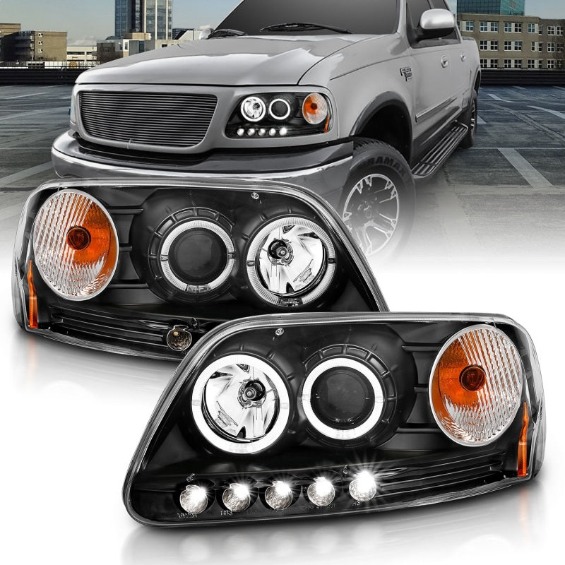 Anzo 1997.5-2003 Ford F-150 Projector Headlights w/ Halo and LED Black 1pc 111031 Photo - Primary