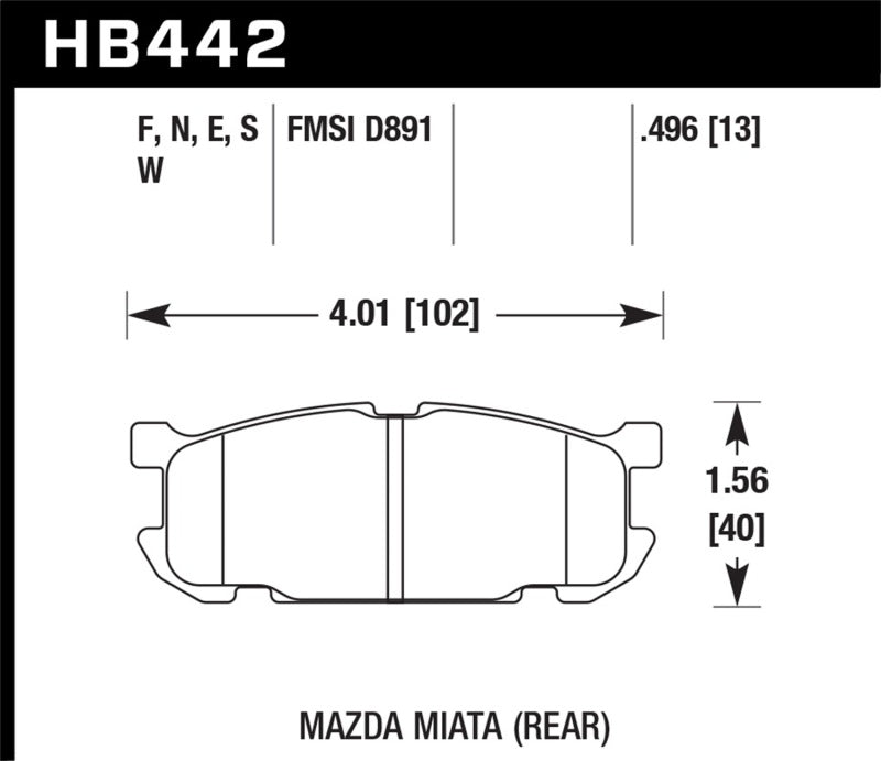 Hawk HPS Rear Brake Pads Rear Mazda Miata Sport Brakes 2001-2005 HB442F.496 Photo - Primary