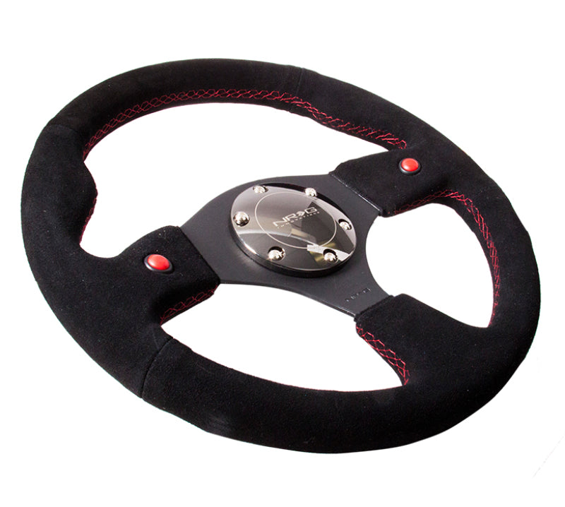 NRG Reinforced Steering Wheel (320mm) Blk Suede w/Dual Buttons RST-007S RST-007S Photo - Primary
