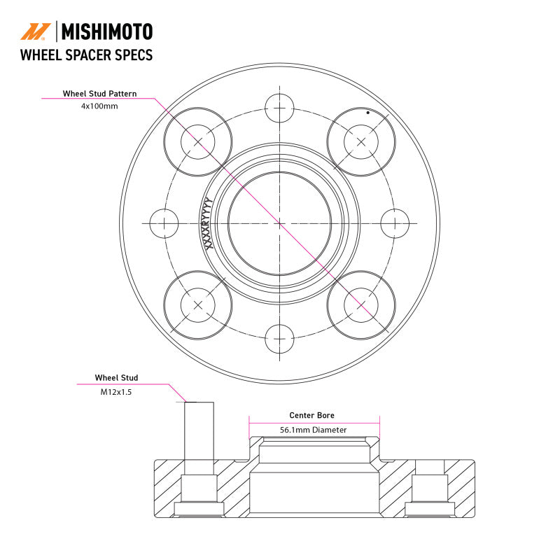 Mishimoto Wheel Spacers - 4x100 - 56.1 - 25 - M12 - Black MMWS-011-250BK MMWS-011-250BK Technical Drawing