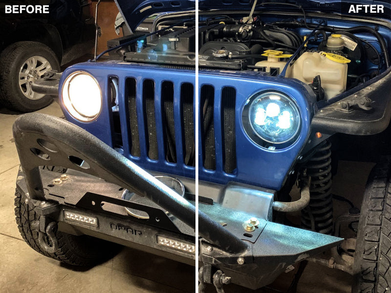 Raxiom 97-18 Jeep Wrangler TJ/JK Axial Series LED Daymaker Headlights- Black Housing (Clear Lens) J108042 J108042 Photo - Close Up