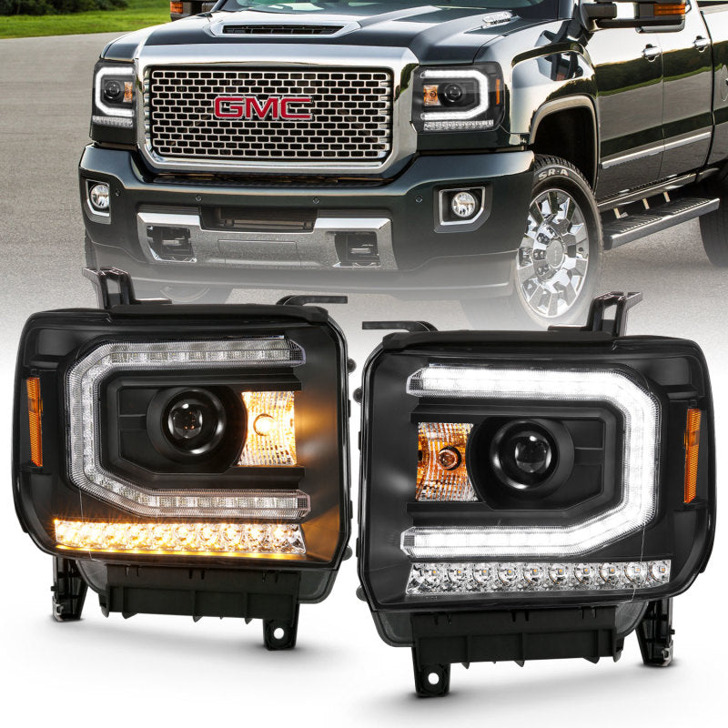 ANZO 2016-2019 Gmc Sierra 1500 Projector Headlight Plank Style Black w/ Sequential Amber Signal 111485 111485 Photo - Primary