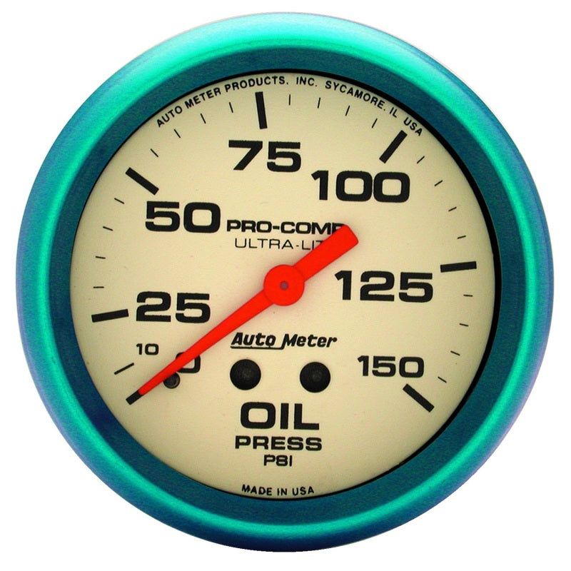 Autometer Gauge, Oil Press, 2 5/8", 150psi, Mech., Glow In The Dark, Ultra-Nite 4523 Photo - Primary