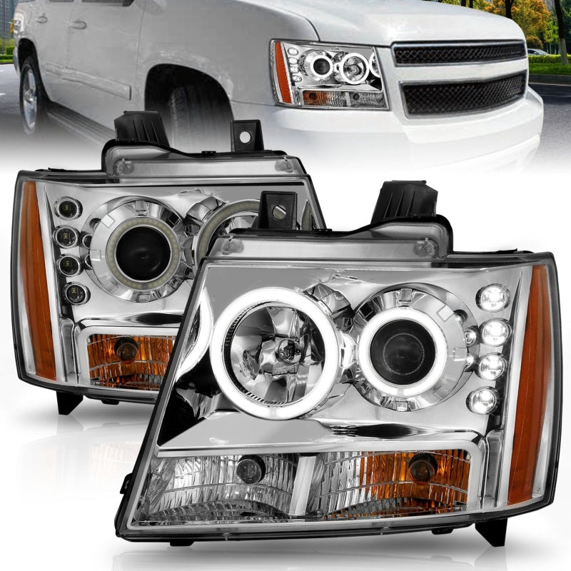 Anzo 2007-2013 Chevrolet Avalanche Projector Headlights w/ Halo Chrome 111108 Photo - Primary