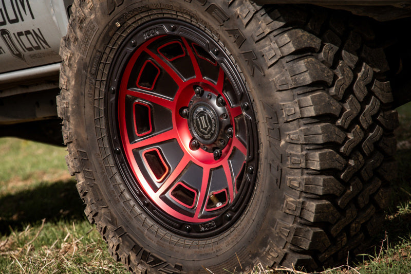 ICON Victory17x8.5 6x5.5 0mm Offset 4.75in BS Satin Black w/Red Tint Wheel 3017858347SBRT 3017858347SBRT Photo - Mounted