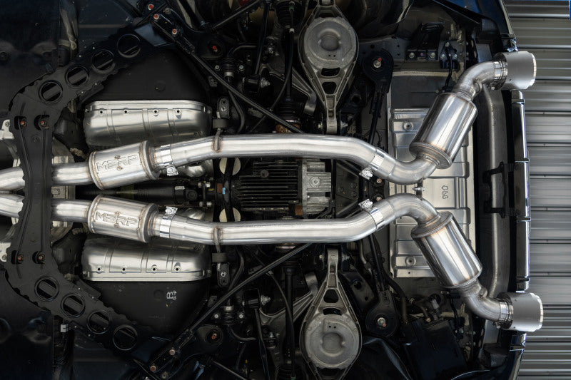 MBRP 23-24 Nissan Z 3.0L Armor Pro T304 Stainless Steel 3in Cat-Back Dual Rear Exit w/ 5in OD Tips S4408304 S4408304 Photo - Mounted