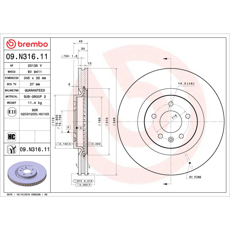 Brembo OE BRE UV Coated OE Equiv Rotors Brakes, Rotors & Pads Brake Rotors - OE main image