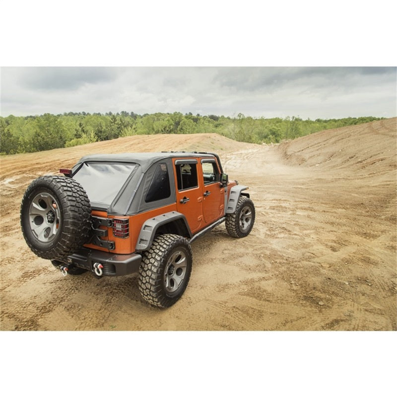 Rugged Ridge Bowless Soft Top, Black Diamond; 07-18 Jeep Wrangler JKU, 4 Door 13750.38 Photo - Mounted