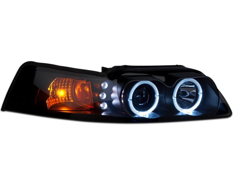 Raxiom 99-04 Ford Mustang Dual LED Halo Projector Headlights- Black Housing (Smoked Lens) 49113 49113 Photo - Close Up