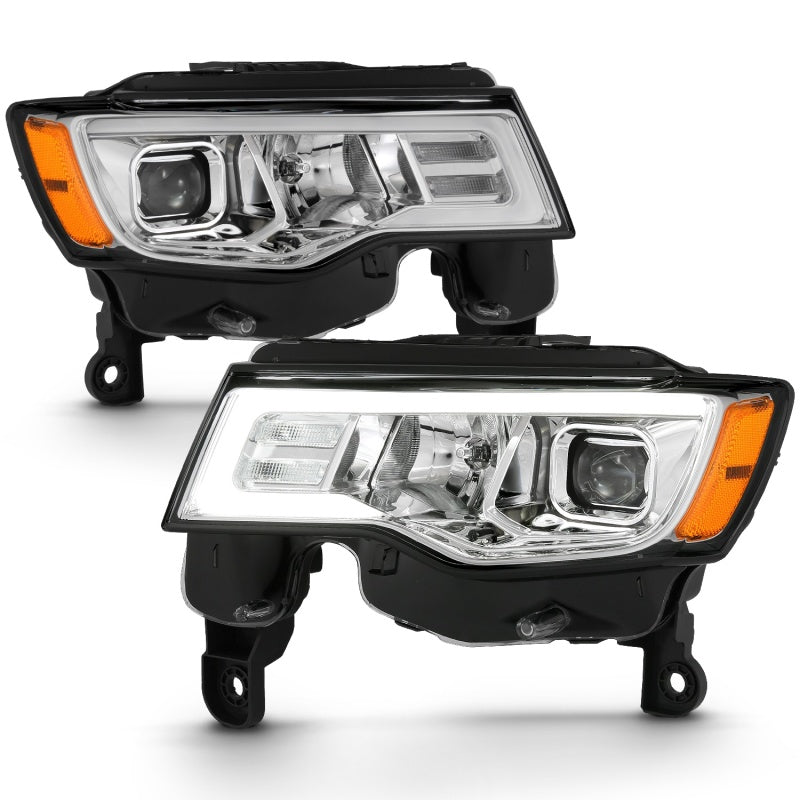 ANZO 2017-2018 Jeep Grand Cherokee Projector Headlights w/ Plank Style Switchback - Chrome w/ Amber 111419 111419 Photo - Unmounted