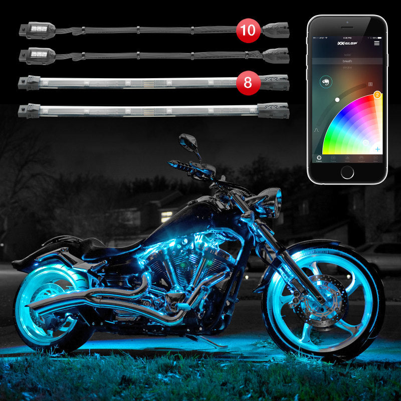 XKGLOW XK Glow Strip Million Color XKCHROME Smartphone App ATV/Motorcycle LED Light Kit 10XPod + 8X10In KS-Moto-Advance KS-Moto-Advance User 1