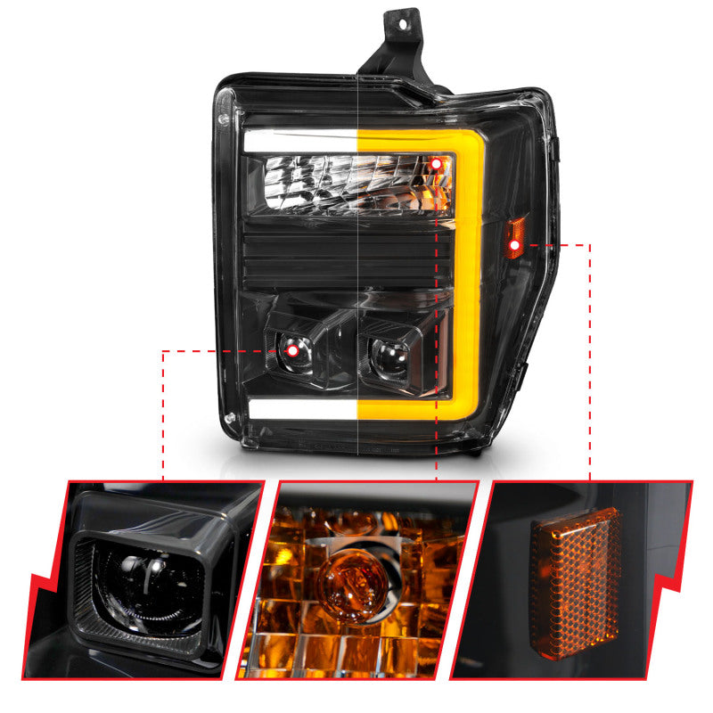ANZO 08-10 Ford F-250 - F-550 Super Duty Projector Headlights w/ Light Bar Switchback Black Housing 111586 111586 User 2