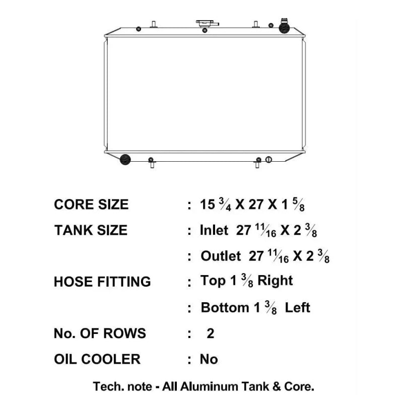 CSF 90-97 Nissan 300ZX (Non Turbo) Racing Radiator 2871 Technical Drawing
