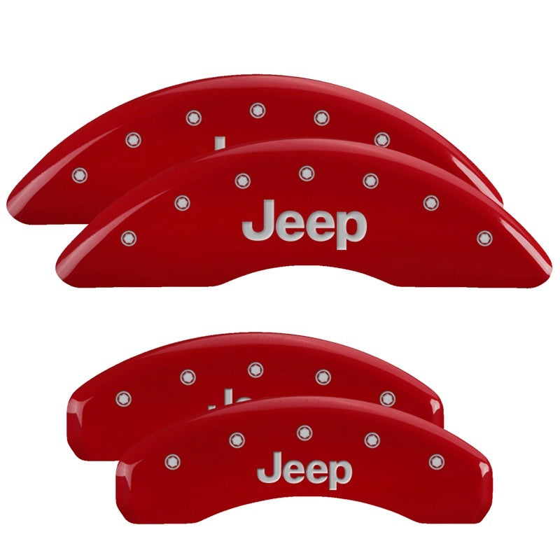 MGP 4 Caliper Covers Engraved Front Rear JEEP Logo Engraved Red Finish Silver Characters 42023SJEPRD 42023SJEPRD Photo - Primary