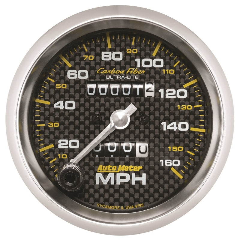 Autometer Gauge, Speedometer, 3 3/8", 160Mph, Mechanical, Carbon Fiber 4793 Photo - Primary