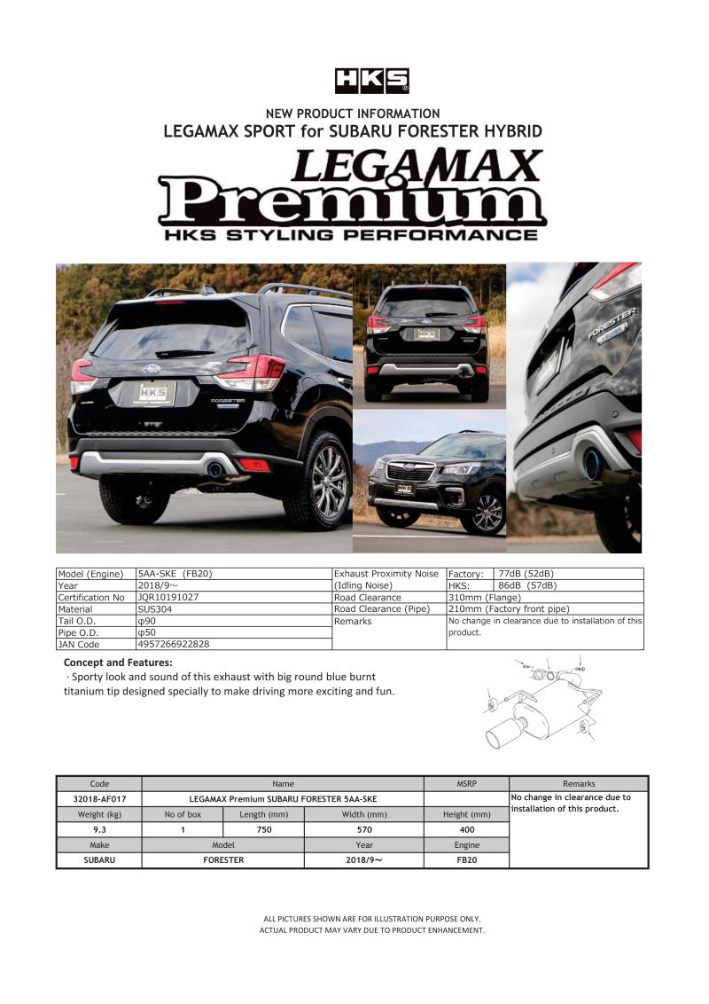 HKS LEGAMAX Premium Subaru Forester 5AA-SKE 32018-AF017 32018-AF017 Photo - Primary