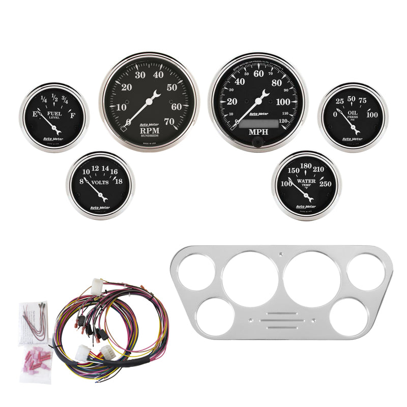 Autometer Old Tyme Black Gauge Kit 6 Pc Ford Truck 53-55 Tach/Mph/Fuel/Oilp/Wtmp/Volt 7048-OTB 7048-OTB Photo - Primary