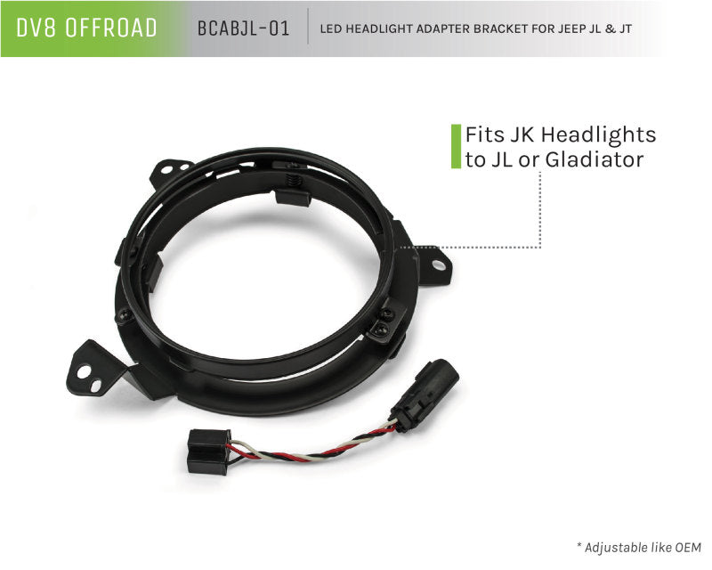 DV8 Offroad 18+ Jeep JL/Gladiator TJ / 7in Headlights Adapter Kit BCABJL-01 BCABJL-01 Product Brochure - a specific brochure describing a Product