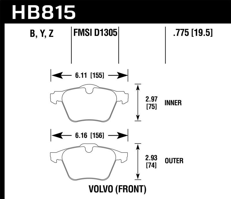 Hawk 07-16 Volvo S80 Performance Ceramic Street Front Brake Pads HB815Z.775 Main Image