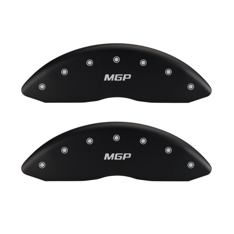 MGP 4 Caliper Covers Engraved Front & Rear MGP Black Finish Silver Char 2018 Lincoln Continental 36023SMGPMB Main Image