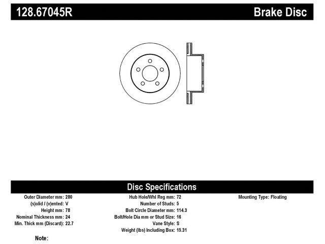 StopTech Brake Rotors 128.67045R Item Image