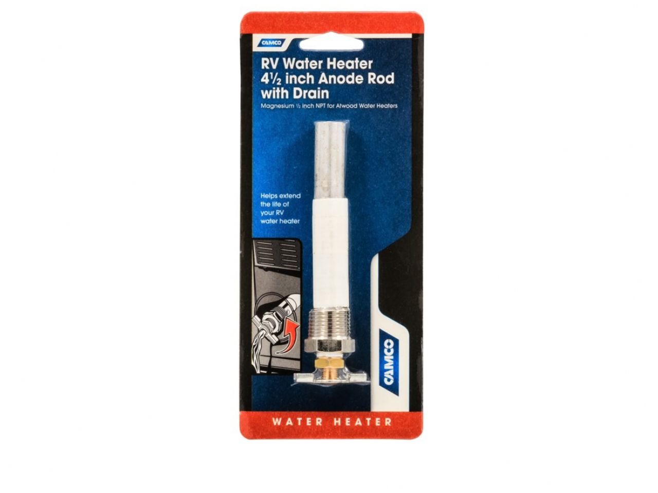 Camco Anode Rod - Mag 1 / 2"-14NPTx4-1 / 2"Lx0.600"OD W/ DrainV(Atwood)