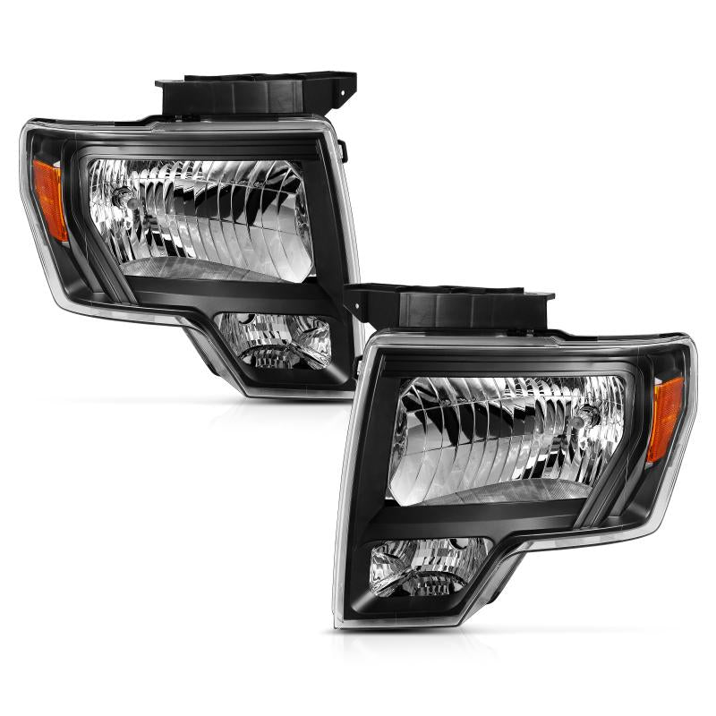ANZO 2009-2013 Ford F-150 Crystal Headlight Black Amber 111428 Main Image