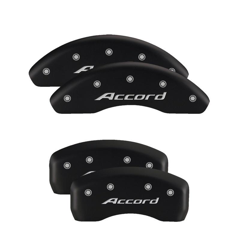 MGP 4 Caliper Covers Engraved Front Accord Rear Accord Black Finish Silver Char 2018 Honda Accord 20224SACCMB Main Image